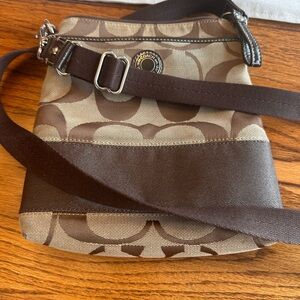 Coach Tan and Brown Signature Crossbody Bag
